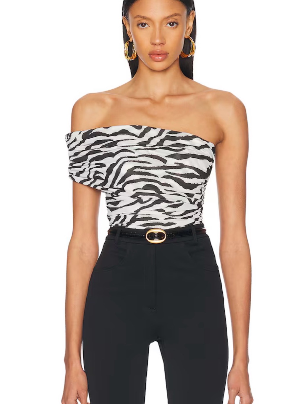 Ronny Kobo One-Shoulder Zebra Print Top